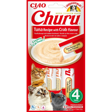 Churu Ton cu aromă de crab, 4 x 14 g – recompensă cremoasă pentru pisici